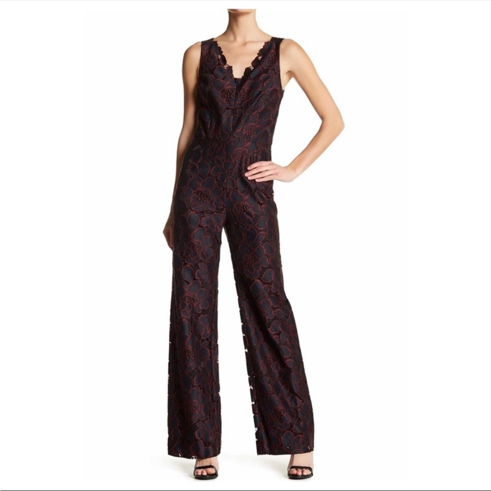 Nwt Trina Turk Brown & Black Floral Lace Sleeveless Dabee Jumpsuit Size 10